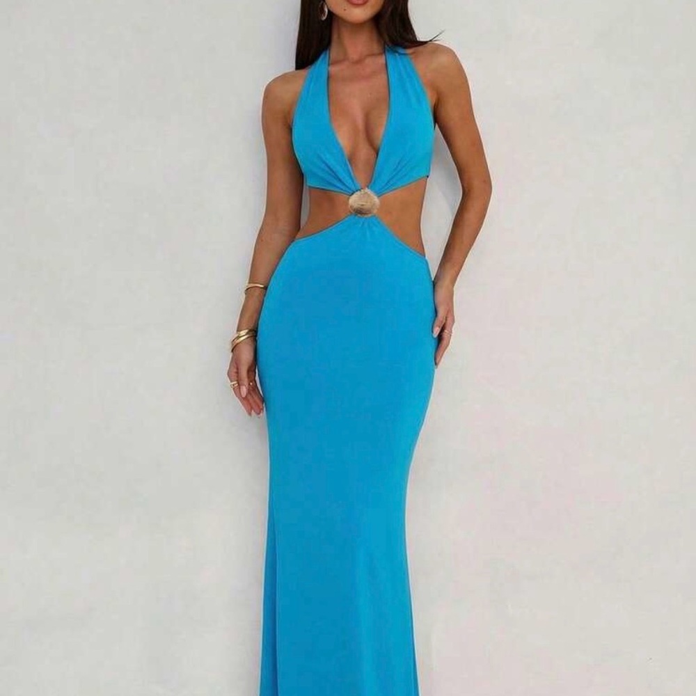 Blue Halter Cutout Dress
